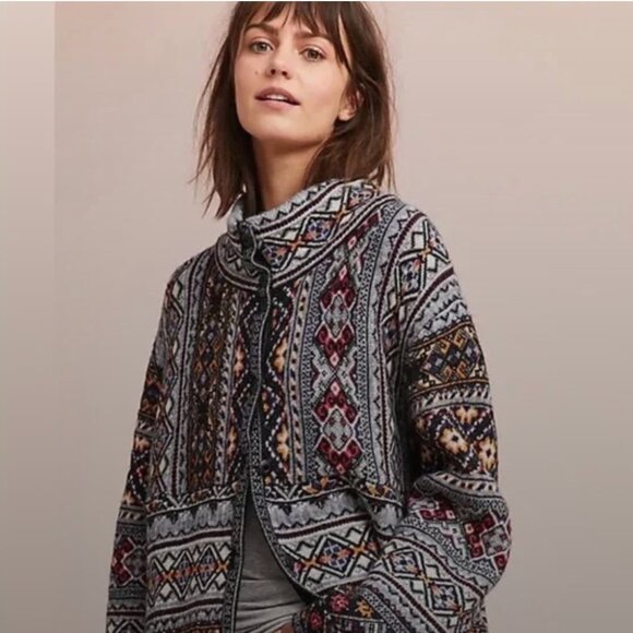 Anthropologie Aldomartins Barcelona Alpaca Wool Blend Sweater Coat Jacket Multi - Picture 1 of 12